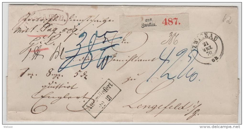 NDP144 / NORDDEUTSCHER POSTBEZIRK - Zwickau Paketbegleitbrief 1870 Nach Lengefeld - Briefe U. Dokumente