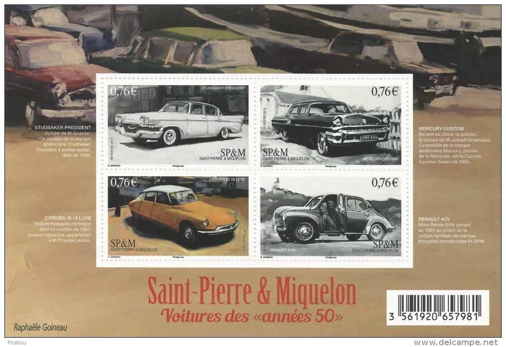 Saint Pierre And Miquelon, Cars Of The Fifties, 2015, MNH VF - Unused Stamps