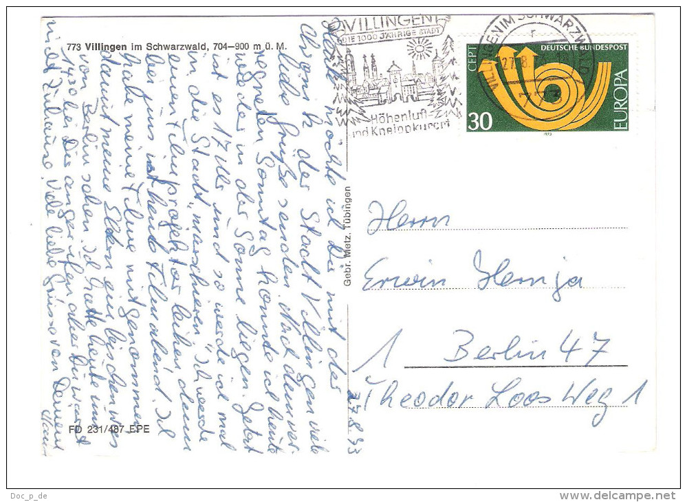 Germany - Villingen - Chronik - Stadtgeschichte - Chronikkarte - Wappen - Nice EUROPA CEPT Stamp - 1973 - Villingen - Schwenningen