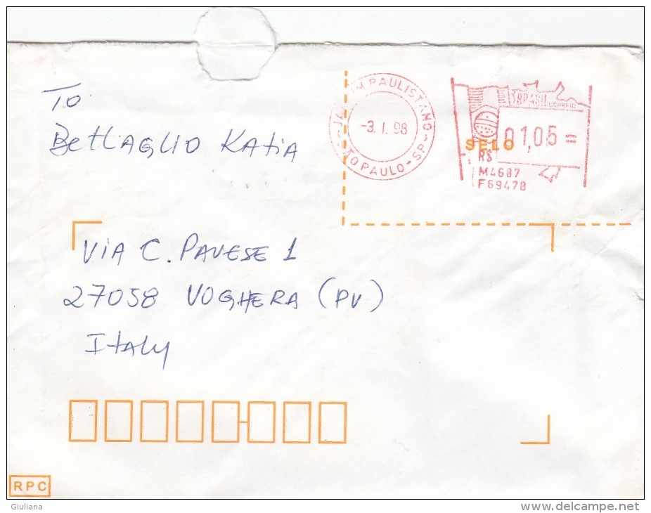 Brasile 1998  - Lettera X L´Italia Con Affrancatura Meccanica Rossa - Franking Labels