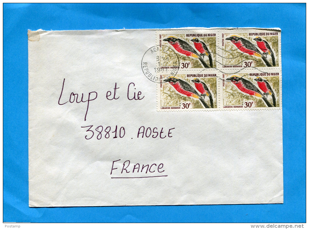 MARCOPHILIE -lettre-NIGER >Françe-cad Agadez 1981-4 Bloc -stamps- N° 192 -bird-laniarus - Niger (1960-...)