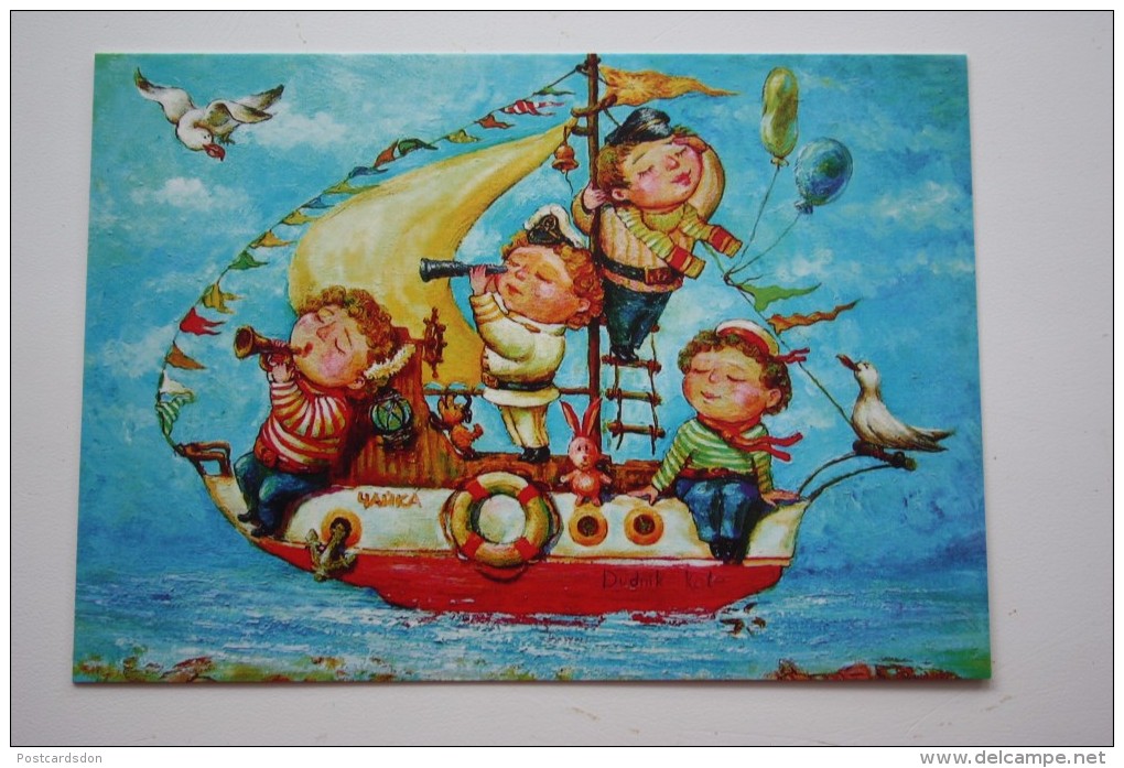 Ukraine. KATYA DUDNIK -  Modern Pc - CHILDREN - Bunny Seagull - AIRSHIP - - Dirigibili