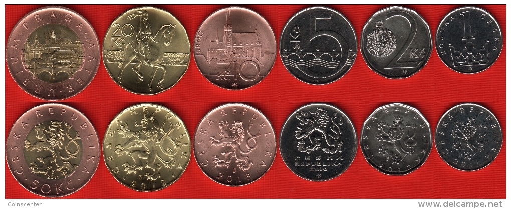 Czech Republic Set Of 6 Coins: 1 - 50 Korun 2010-2013 UNC - Tchéquie