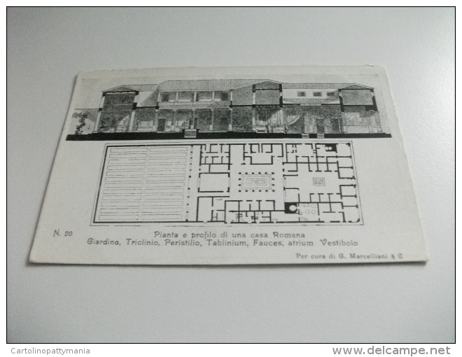 PICCOLO FORMATO PIANTA E PROFILO DI UNA CASA ROMANA GIARDINO TRICLINIO PERISTILIO TABLINIUM FAUCES ATRIUM VESTIBOLO - Altri Monumenti, Edifici