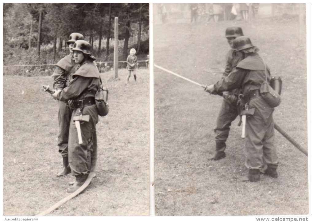 2 Photo Originale Militaire, Gardes Frontière De L'Allemagne De L'Est En Uniformes De Pompiers à L'exercice - 26.12.1969 - Guerre, Militaire