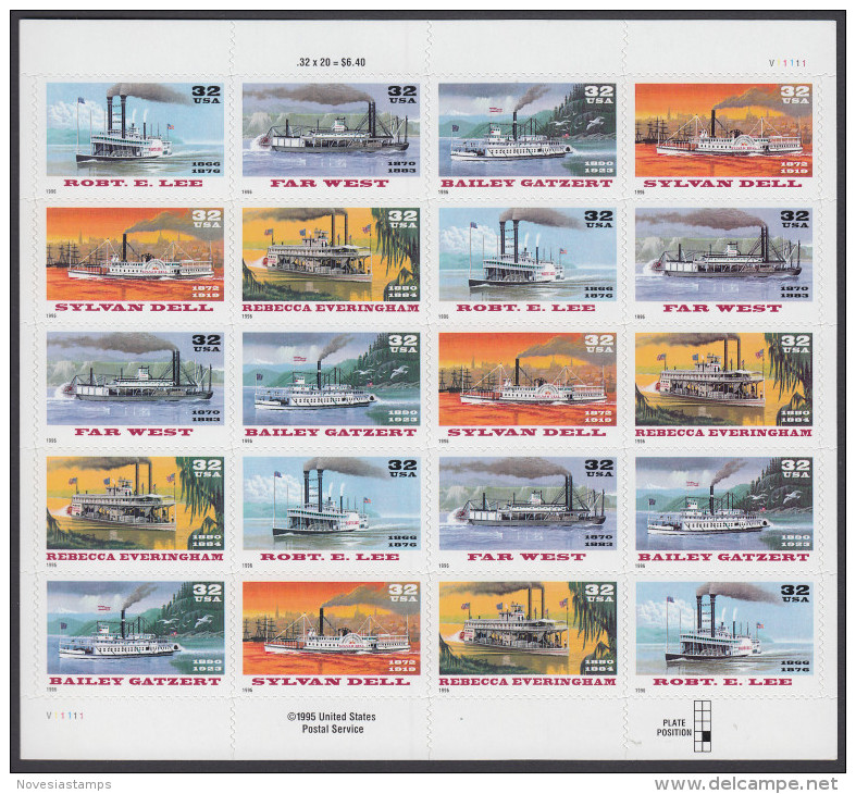 !a! USA Sc# 3091-3095 MNH SHEET(20) (a09) - Riverboats - Hojas Completas