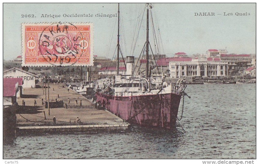 Afrique - Sénégal - AOF - Bâteau Marine Marchande Chalutier - Port Quais - Cachet 1916 - Editeur Fortier - Senegal