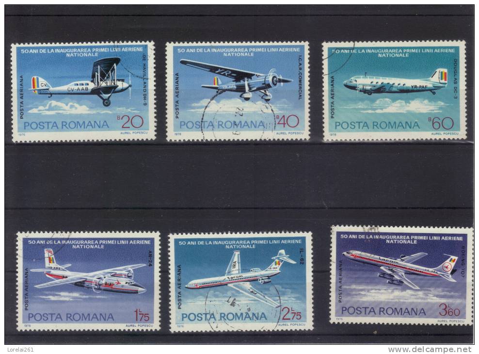 1976, 50e ANNIV. DE LA PREMIERE LIGNE AERIENNE NATIONALE, YV=P.A.239/244 - Usado