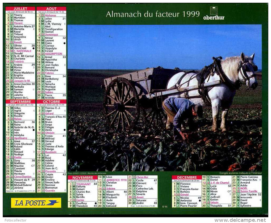Calendrier Almanach Du Facteur 1999 (Finistère 29) - Grossformat : 1991-00
