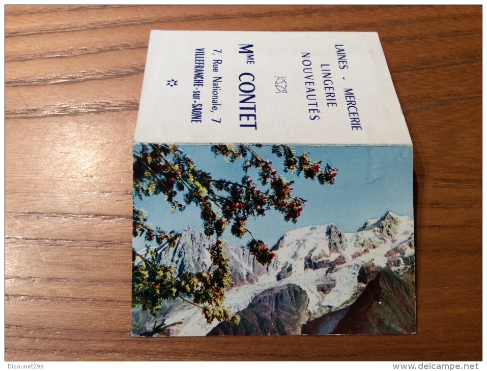 Calendrier 1966 "Lingerie CONTET VILLEFRANCE (69) / L'Aiguille Du Midi Et La Chaîne Du Mont Blanc Cliché CAP" (9x12,2cm) - Petit Format : 1961-70