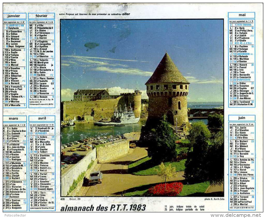 Calendrier Almanach Du Facteur 1983 (Finistère 29) - Grand Format : 1981-90