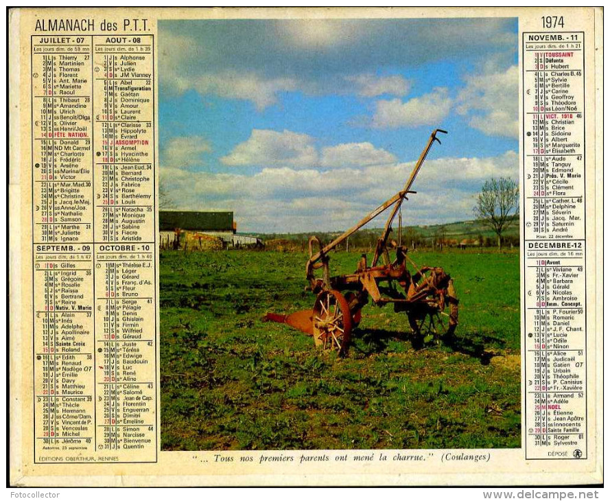 Calendrier Almanach Du Facteur 1974 (Finistère 29) - Grand Format : 1971-80