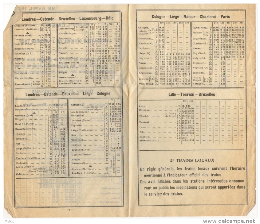 Train. Supplément à L'Indicateur Officiel Du 1er Février 1923. Trains Internationaux &amp; Locaux. - Europa