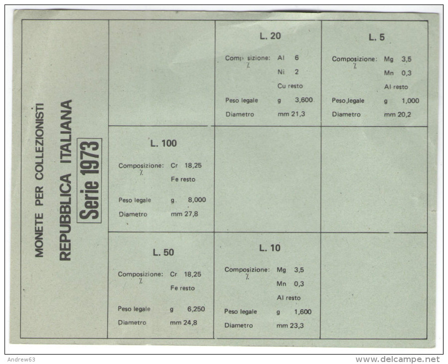 REPUBBLICA ITALIANA - ITALIA - 1973 - DIVISIONALE LIRE - FDC - Jahressets & Polierte Platten