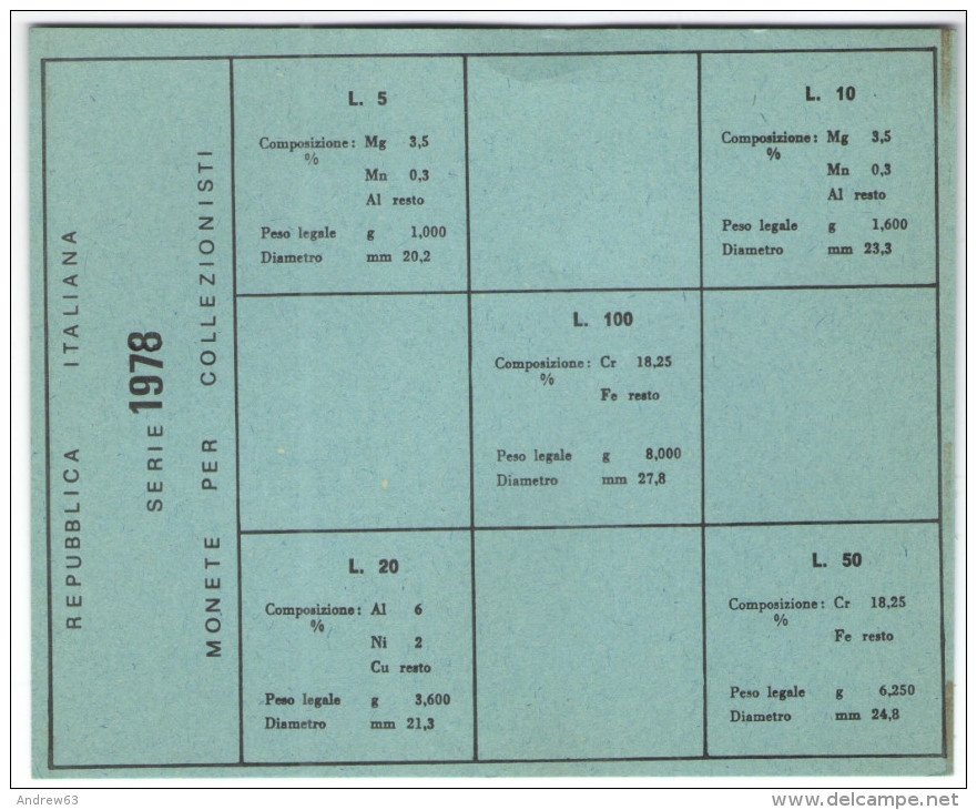 REPUBBLICA ITALIANA - ITALIA - 1978 - DIVISIONALE LIRE - FDC - Nieuwe Sets & Proefsets