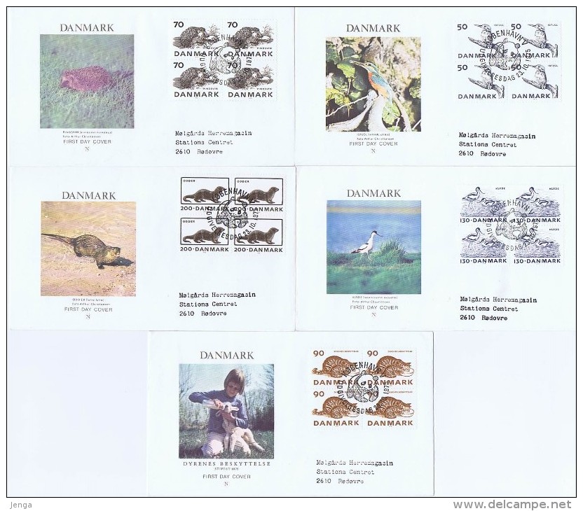 Denmark; 1975; Endangered Species And Animal Protection; WWF.  5 FDC; Block Of 4 With Panda Postmark - FDC