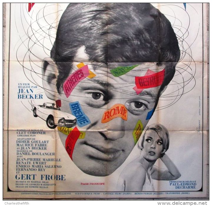 SUPERBE GRAND AFFICHE CINEMA " FERRACI - ECHAPPEMENT LIBRE 1964 "- JEAN PAUL BELMONDO & JEAN SEBERG - BON ETAT - Affiches