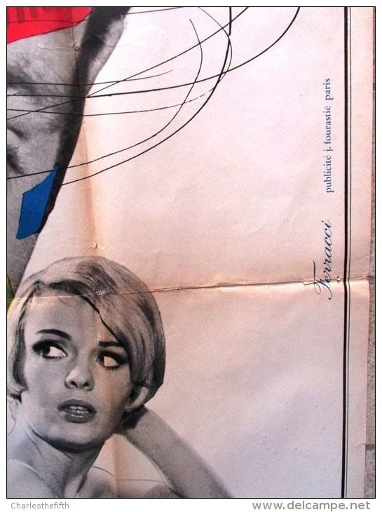 SUPERBE GRAND AFFICHE CINEMA " FERRACI - ECHAPPEMENT LIBRE 1964 "- JEAN PAUL BELMONDO & JEAN SEBERG - BON ETAT - Affiches