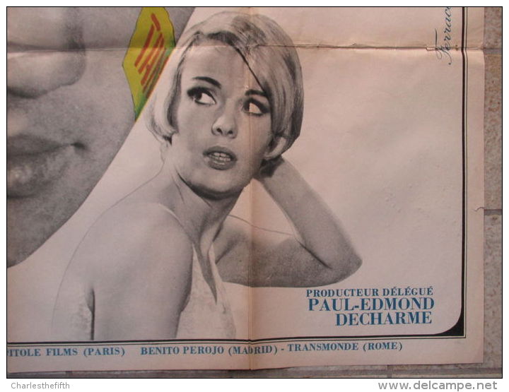 SUPERBE GRAND AFFICHE CINEMA " FERRACI - ECHAPPEMENT LIBRE 1964 "- JEAN PAUL BELMONDO & JEAN SEBERG - BON ETAT - Affiches