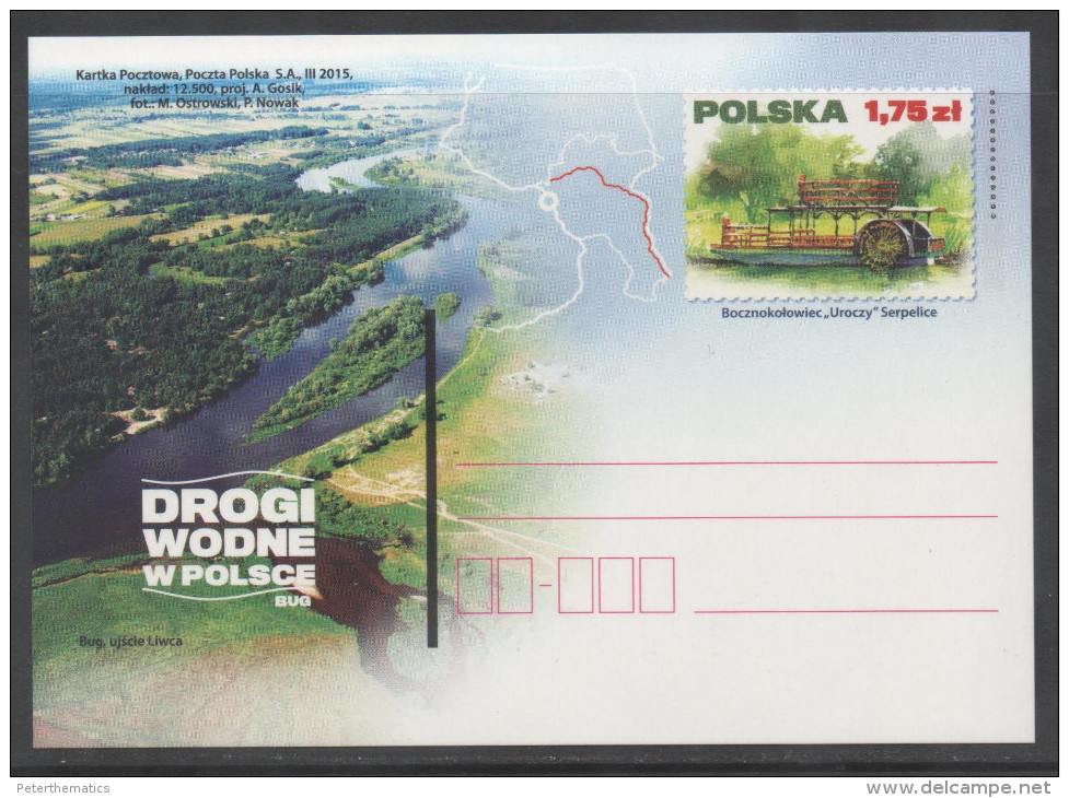 POLAND, 2015, MNH, SHIPS, WATERWAYS, RIVERBOATS,  PREPAID POSTCARD - Barche