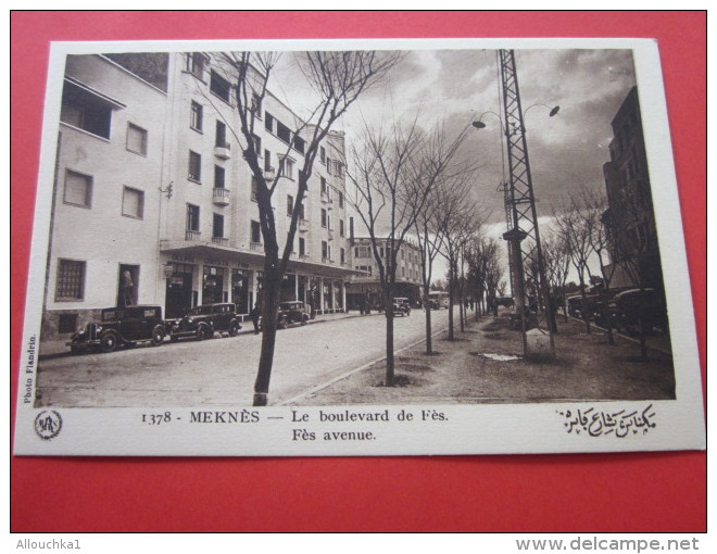 CPA DE MEKNES Meknés MAROC EN PROTECTORAT FRANCAIS- BOULEVARD DE FEZ Fés VOITURES POST-CARD CARTE POSTALE PHOTO FLANDRIN - Meknès