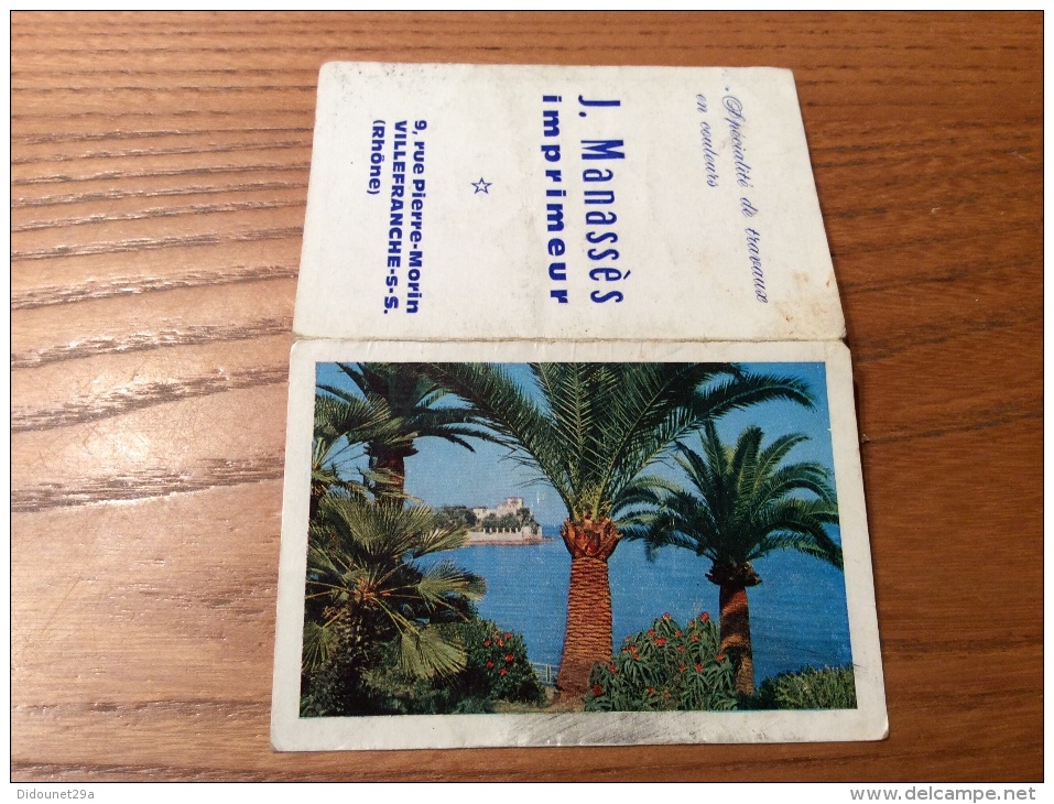 Calendrier 1962 "Imprimeur J. Manasses VILLEFRANCHE (69) /Photo Trubert Une Vue D'Antibes (06)" (9,4x13cm) - Petit Format : 1961-70