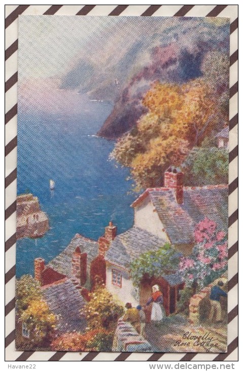 6AI872 CLOVELLY Rose Cottage   Tuck And Sons "Oilette" 2 SCANS - Clovelly