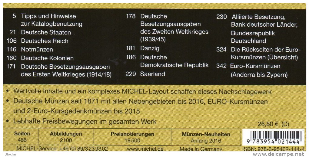 Münzkatalog MICHEL Deutschland 2016 Neu 27€ Mit DR Ab 1871 III.Reich BRD DDR Numismatik Coin Catalogue 978-3-95402-144-4 - Literatur & Software