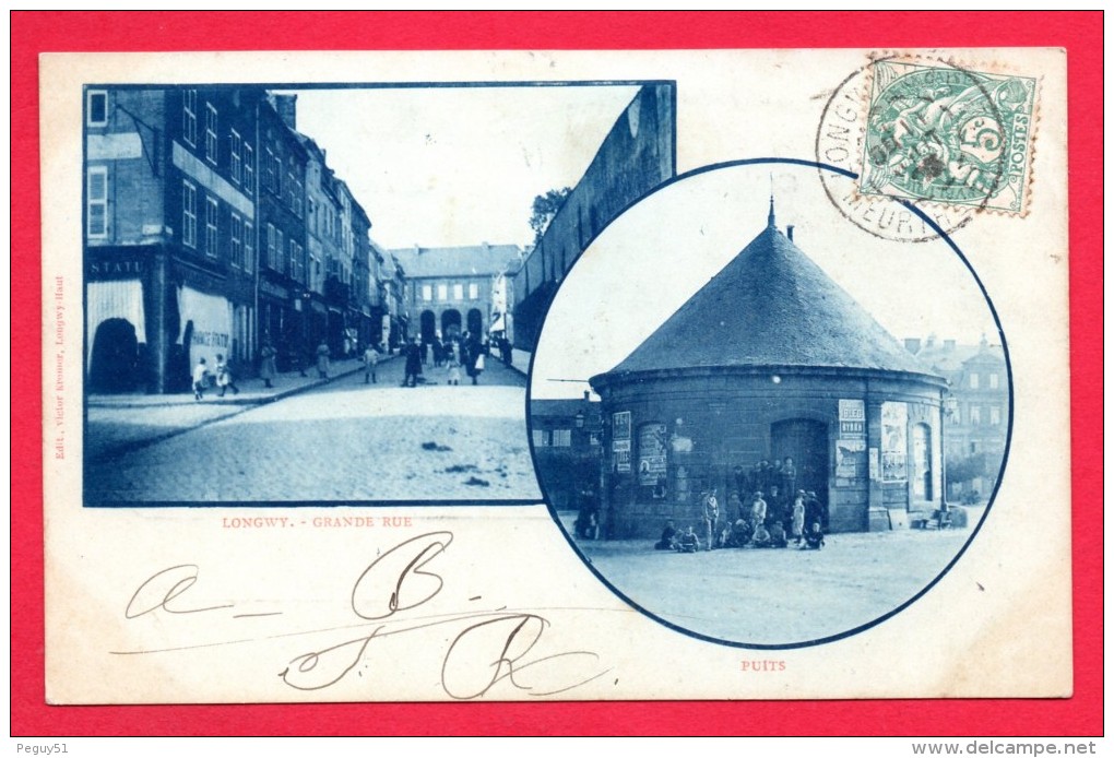 54. Longwy-Haut. Grande Rue, Pharmacie Statu Et Enfants Devant Le  Puits De Siège. 1903 - Longwy