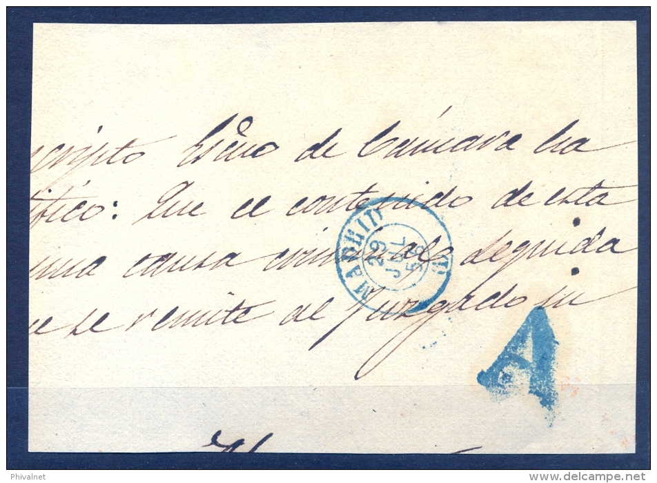 1856 , MADRID , FRONTAL CON FECHADOR AZUL Y MARCA " A " DE ABONO Nº 79 EN AZUL , RARA - Gebraucht