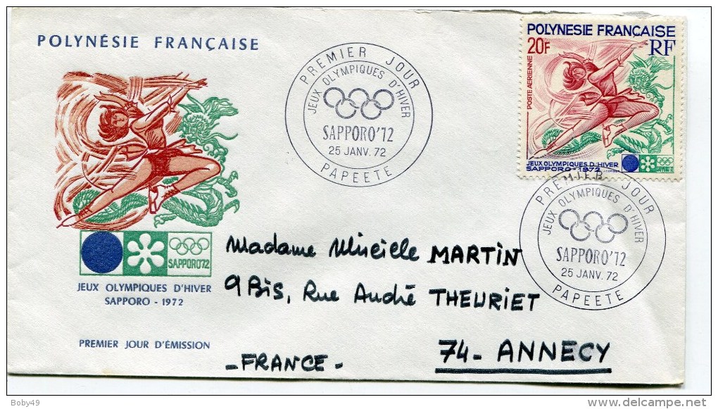 PAPEETE Env. 1 Ier Jour Jeux Olympiques SAPPORO  Du 25/01/1972 - Storia Postale