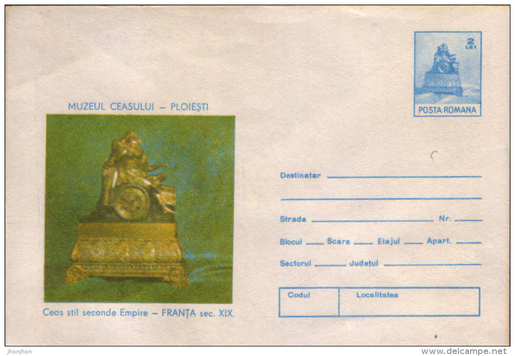 Romania - Postal Stationery Cover,unused 1988 - Second Empire Style Clock Nineteenth Century - France - Horlogerie