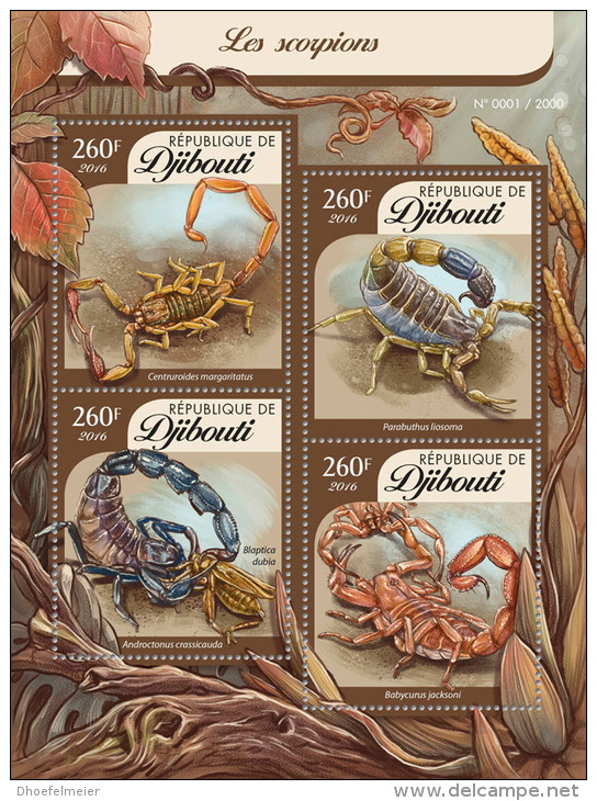 DJIBOUTI 2016 ** Scorpions Skorpione M/S - OFFICIAL ISSUE - A1608 - Spinnen