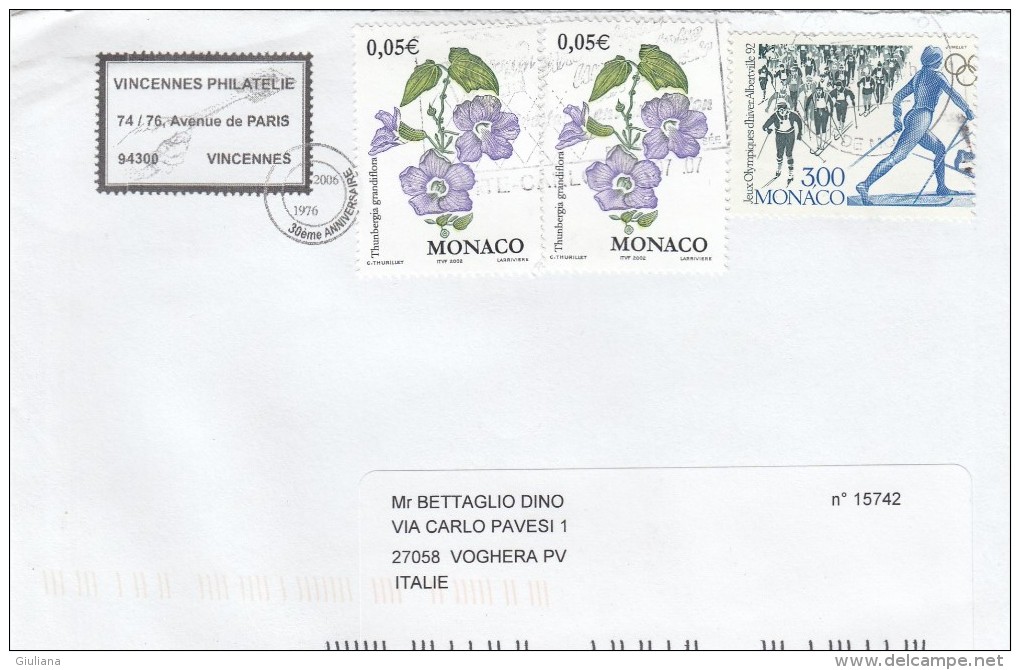 Monaco 2008    - Lettera     X L´Italia Affrancata  Con 3  Stamps - Brieven En Documenten
