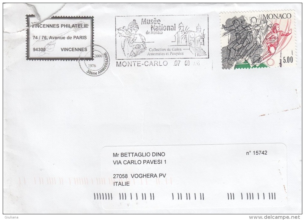 Monaco 2008    - Lettera     X L´Italia Affrancata  Con 1  Stamp - Storia Postale