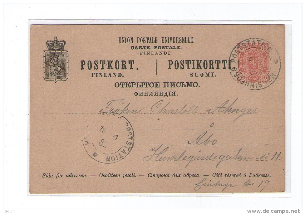 FINLAND SUOMI FINLANDE CARTE POSTALE POST CARD POSTKORT 1889 HELSINGFORS POSTATION - Lettres & Documents