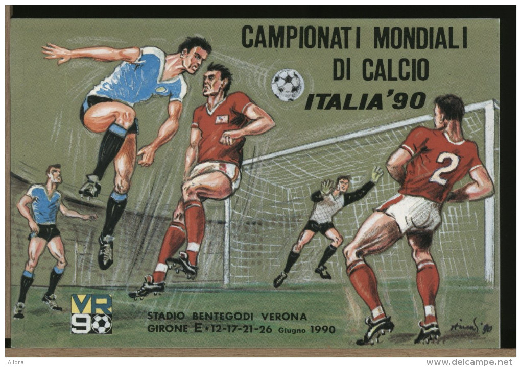 ITALIA   -  ITALIA 90  -   COPPA DEL  MONDO   serie di  7  cartoline illustrate da Nane Ainardi