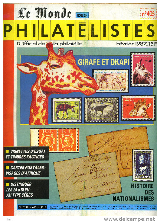 Le Monde Des Philatelistes N.405,2/87,girafe Okapi,vignette Essai,Cérèes 25c,Frama,LibourneNationalisme Europe 1789-1913 - Francesi (dal 1941))