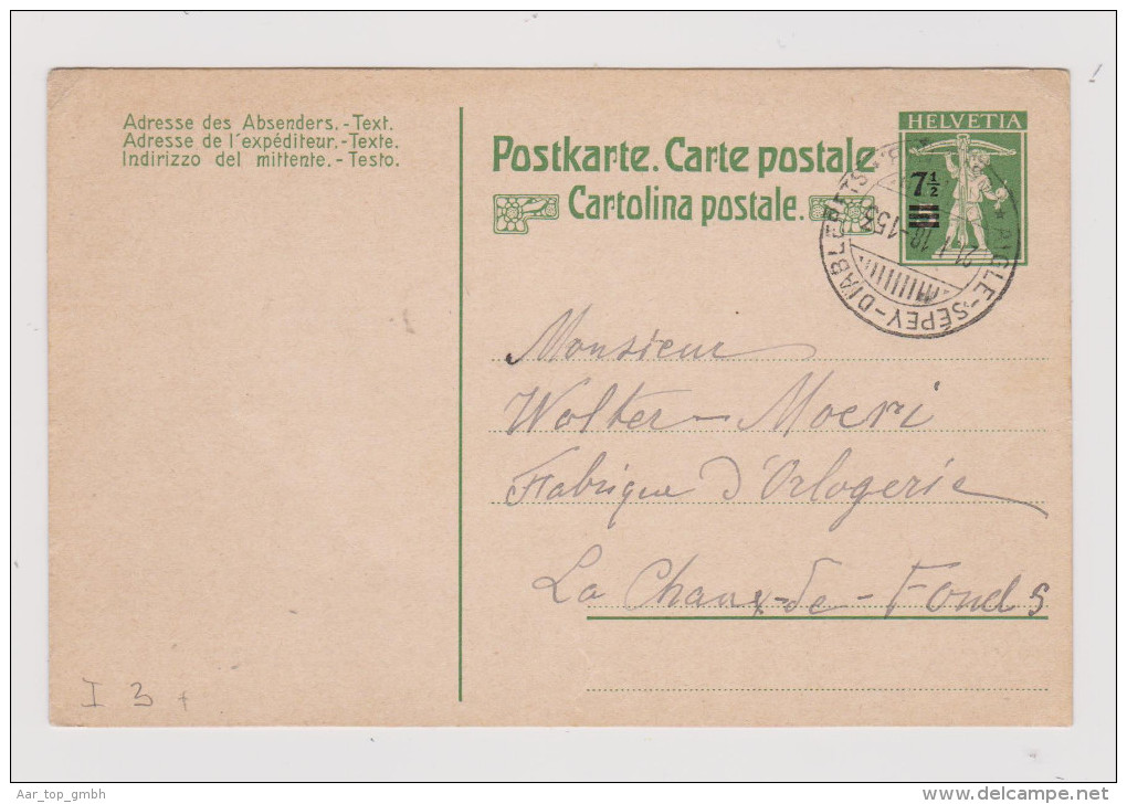 Heimat Bahnlinie AIGLE-SEPEY-DIABLERETS 1918-01-21 L153 Nach Chauds De Fonds - Briefe U. Dokumente