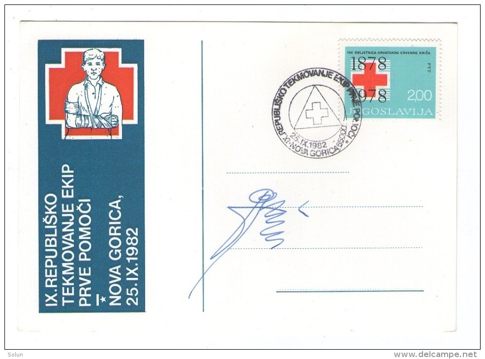 YUGOSLAVIA SLOVENIJA NOVA GORICA 1982 PRVA POMOC FIRST AID RED CROSS COMMEMORATIVE CARD POSTMARK SLOVENIA - Slovénie