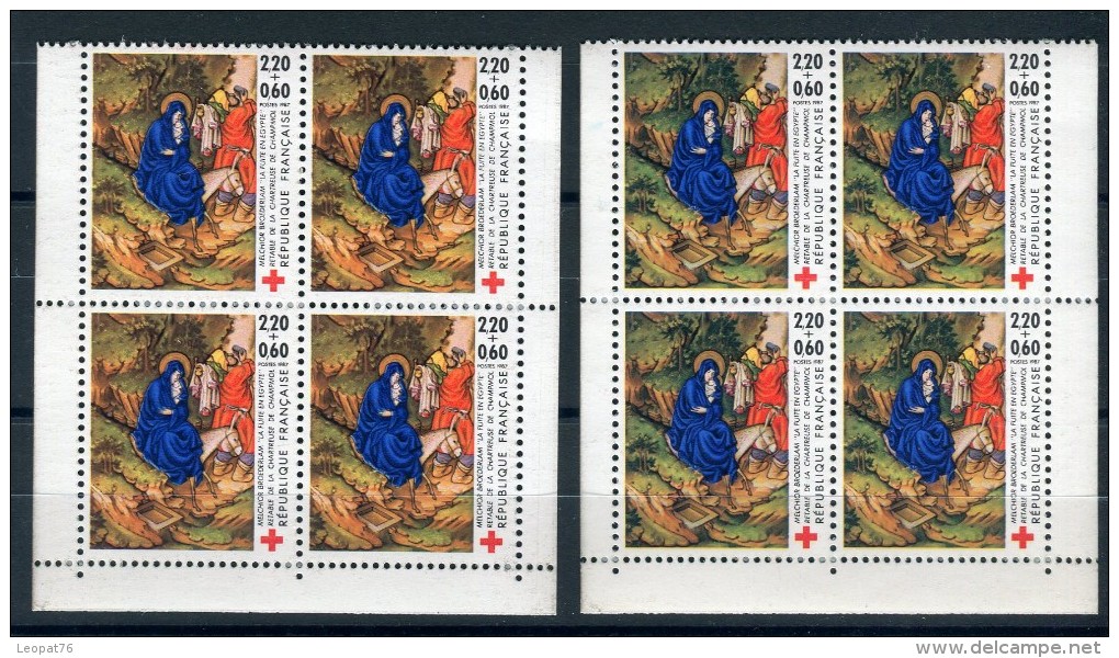 Variété N° Yvert  2498 Vert Foncé  + Vert Jaune En Bloc De 4  Neufs Luxe  Réf. 635 - Unused Stamps