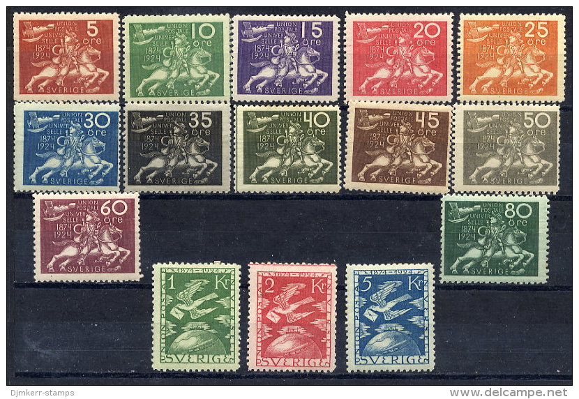 SWEDEN 1924 UPU Anniversary Set LHM / *.  Michel 159-73, Facit 211-24 - Unused Stamps