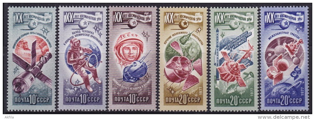 4351. Russia, USSR, 1977, Cosmos - Space, MNH (**) Michel 4648-4653 - Nuevos