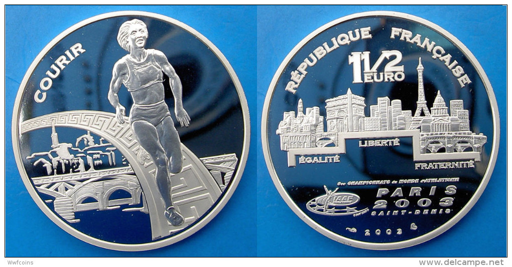 FRANCE 1,5 E 2003 ARGENTO PROOF FRANCE EURO COURIR PARIS 03 SAINT DENIS ATHTLETICS PESO 22,2g TITOLO 0,900 CONSERVAZIONE - France