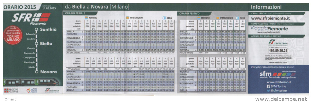 Alt863 Orario Timetable Oraire Treno Train Railway Line Piemonte Santhià Biella Novara Trenitalia Servizio Ferroviario - Europa