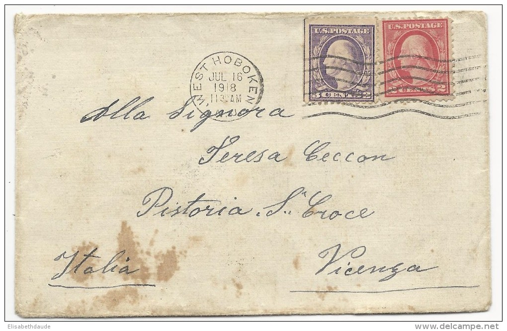 USA - 1918 - ENVELOPPE De WEST HOBOKEN Pour VICENZA (ITALIE) - Cartas & Documentos