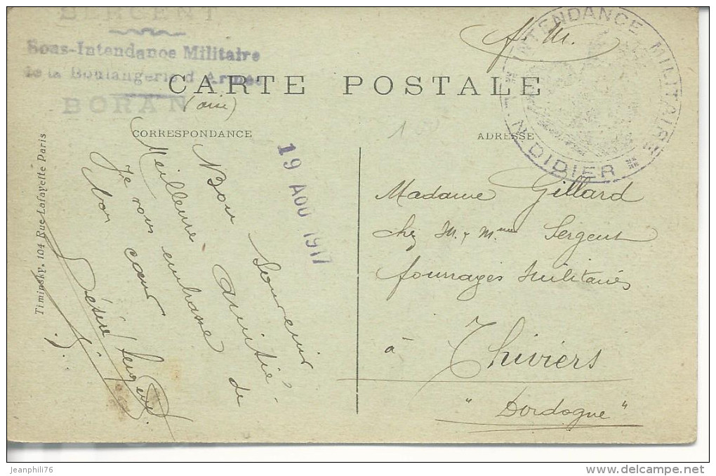 60 Boran FM"intendance Militaire*L.N.Didier*" &"sergent Sous-intendance Miltaire De La Boulangerie D'armée Boran" - Guerre De 1914-18