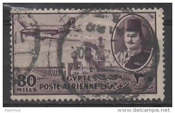 EGYPT 1947 Air. King Farouk, Delta Barrage And Douglas Dakota Transport  - 30m. - Purple  FU - Poste Aérienne