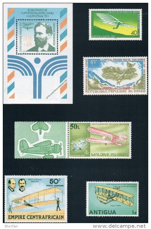 Marhauer:Pioniere der Luftfahrt 1999 plus BRD 1543+Block 24 o 25€ Otto Lilienthal 1991 bloc ms airmails sheet bf Germany