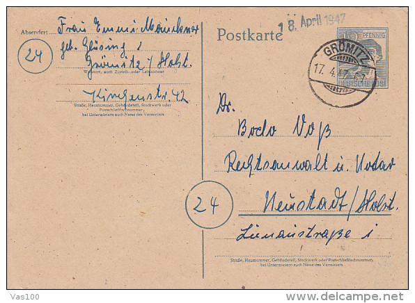 WORKER, JOINED ALLIED OCCUPATION, PC STATIONERY, ENTIER POSTAL, 1947, GERMANY - Sonstige & Ohne Zuordnung